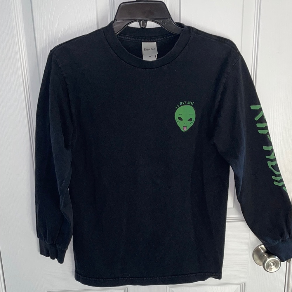 Ripndip Black Long Sleeve Tee with Green Alien Design